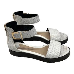 10 Crosby Derek Lam White Croc Leather Flatform Sandals Women’s 9